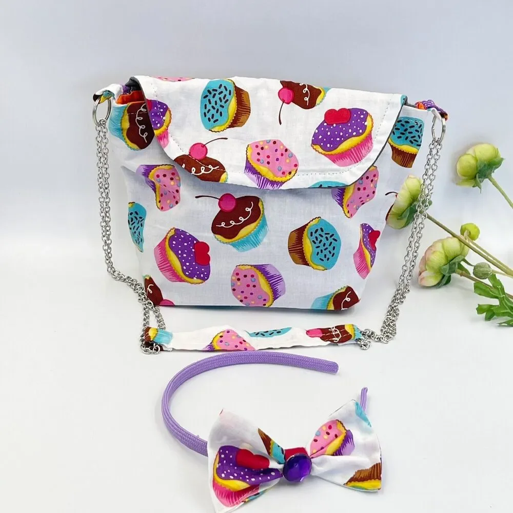 Girls Accessories Cupcakes Purse crossbody Bag & Headband Set